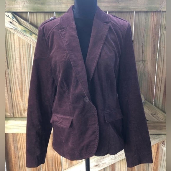 Halogen Burgundy Wine Cotton Corduroy Classic Single Button Fitted Blazer XL - Picture 7 of 7